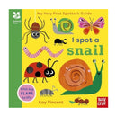 I spot a snail board book - yellow cover with ladybird, snail and other insects in National Trusts My Very First Spotter's guide series. 