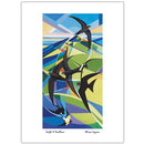 Colourful semi-abstract wildlife greeting card featuring vibrant swallows and swifts artwork by Alison Ingram, contemporary British wildlife artist.