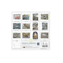 Calendar backing 12 illustrations of animals by month by Angela Harding on a white background