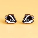 Robin Valley hand-painted wooden earrings - badger
