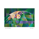 Barn owl with bluebells illustration in colourful semi-abstract style by wildlife artist Alison Ingram.