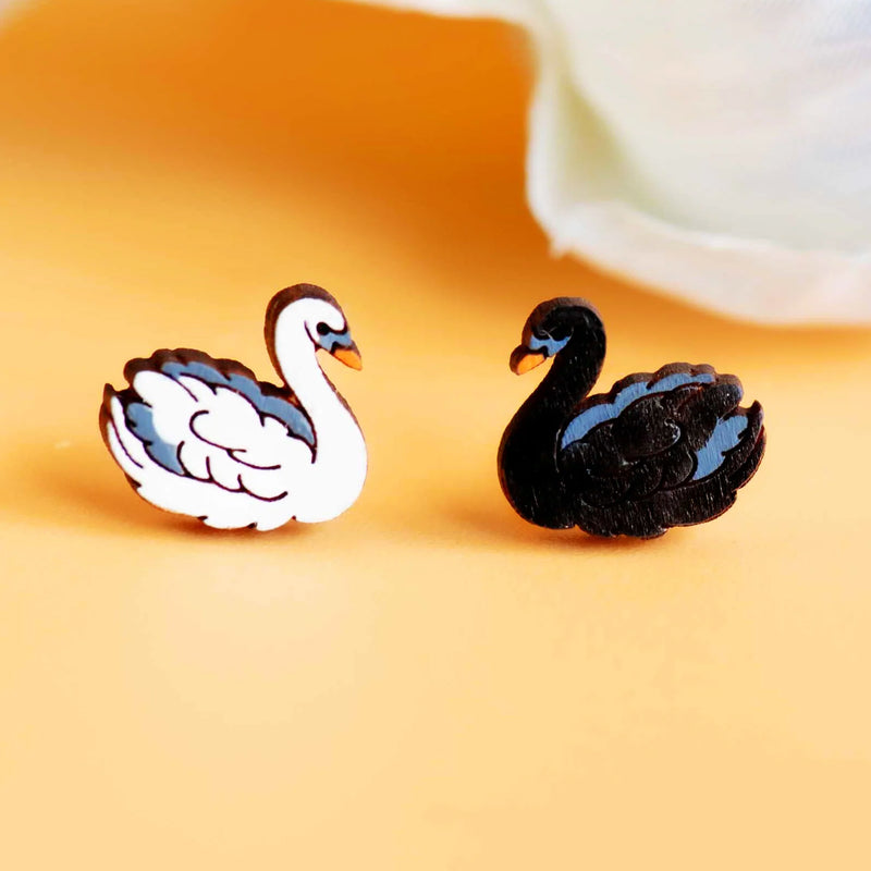 Black and white swan earrings