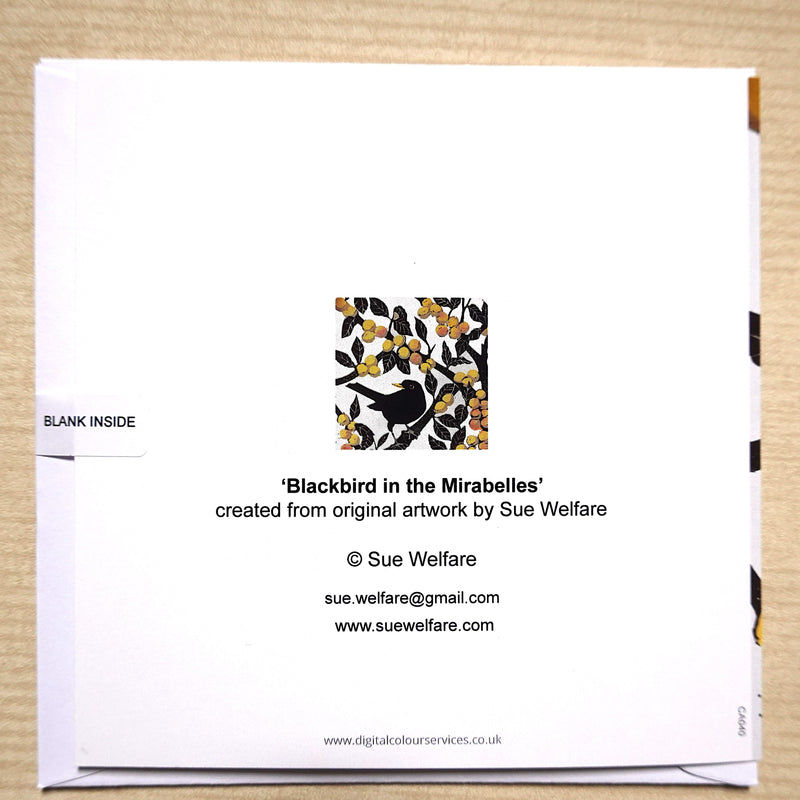Sue Welfare Blackbird in the Mirabelles greeting card