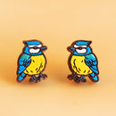 Robin Valley hand-painted wooden earrings - blue tit