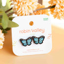 Robin Valley hand-painted wooden earrings - Blue butterfly