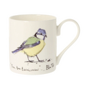 Blue Tit mug featuring delicate wildlife artwork by Madeleine Floyd, showing a colourful blue tit perched in her signature simple and elegant illustration style on a white mug.
