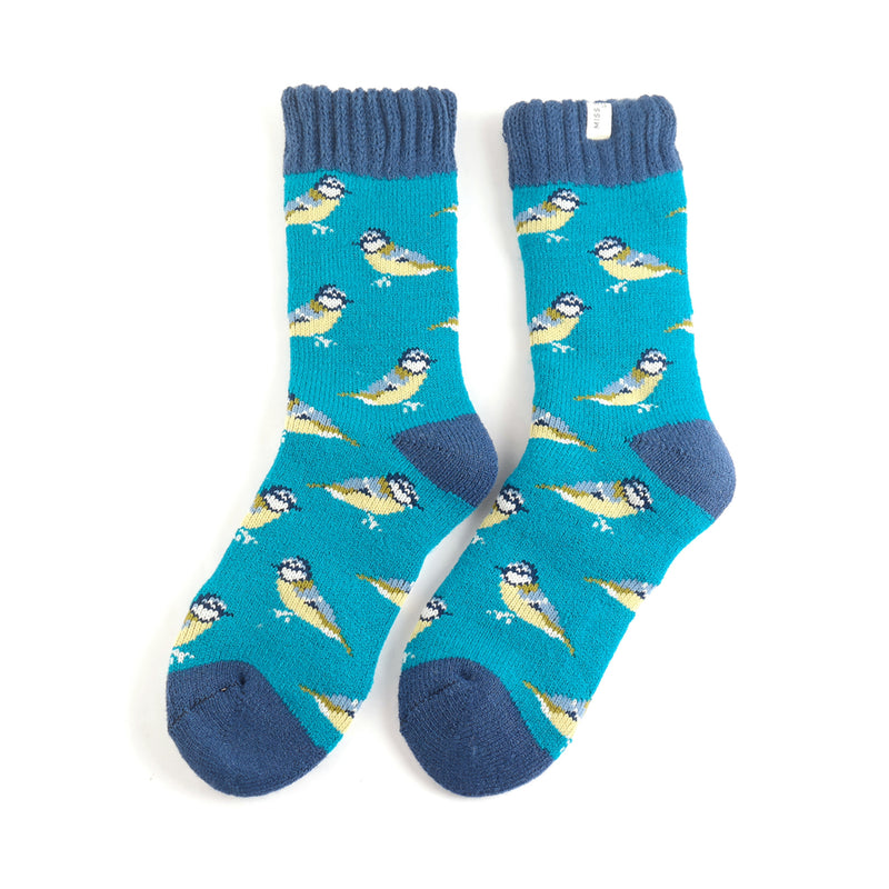 Miss Sparrow ladies winter blue tits socks - teal