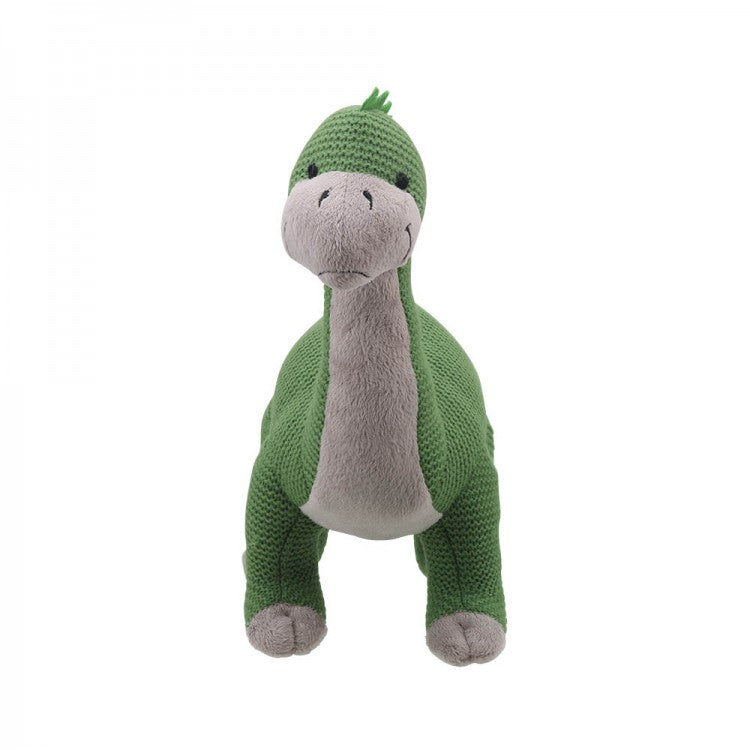 Green knitted Brontosaurus soft toy