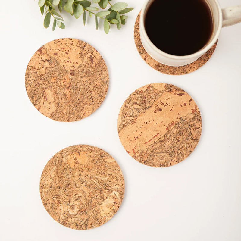 Round cork coasters set of 4