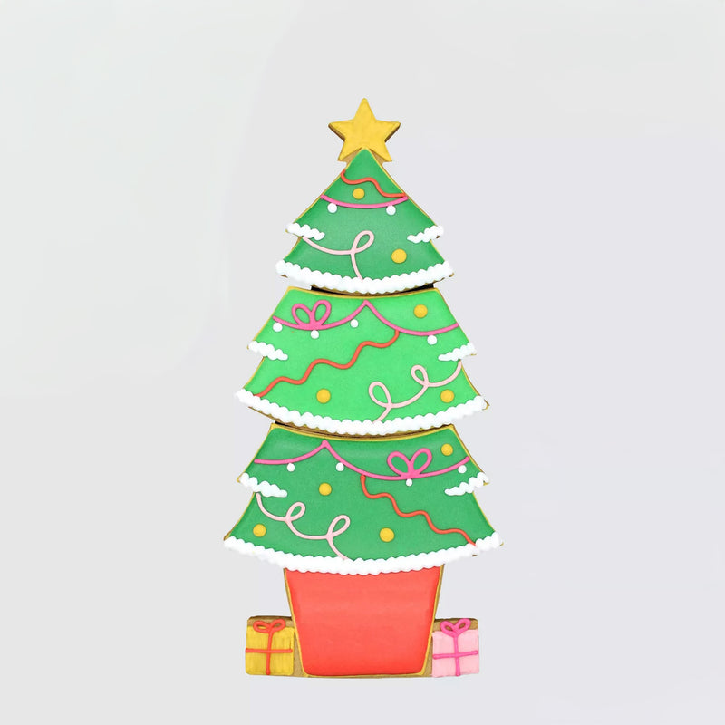 Biscuiteers Hand-Iced Christmas Tree Letterbox Biscuits, pack of 3