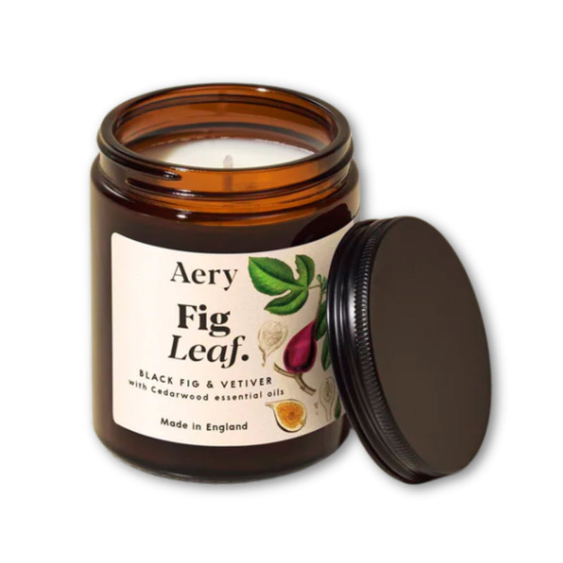 Aery fig leaf scented jar candle, black fig, vetiver and cedarwood