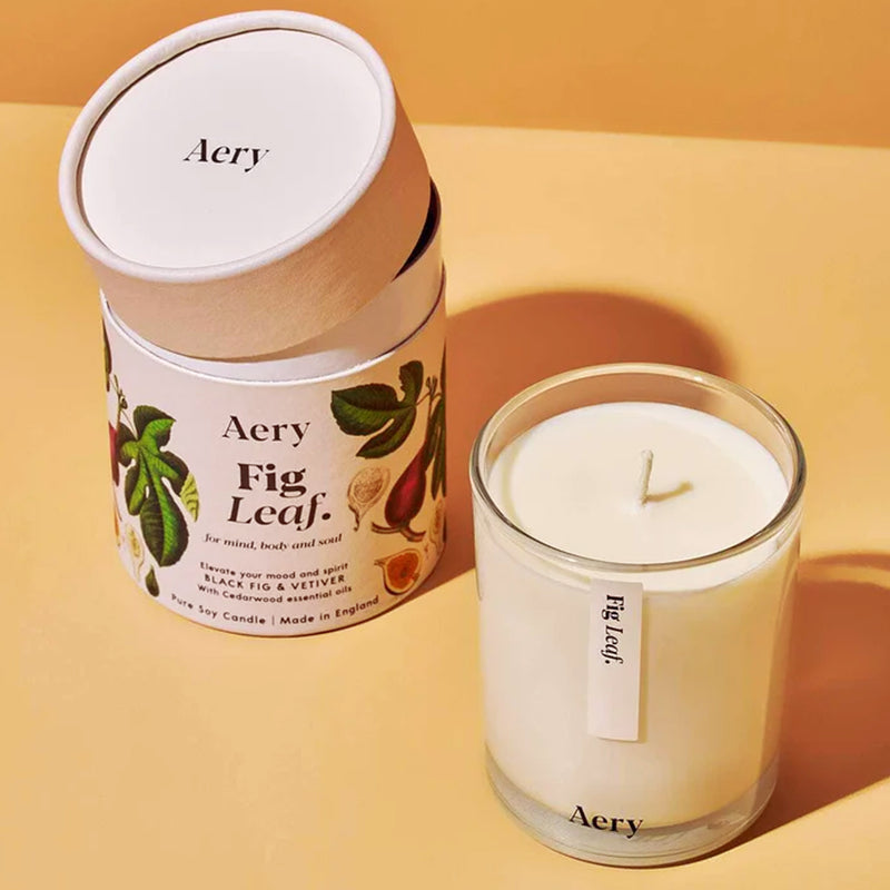 Aery fig leaf scented candle, black fig vetiver and cedarwood