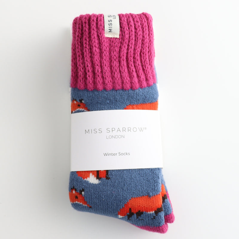 Miss Sparrow ladies winter foxes socks - denim