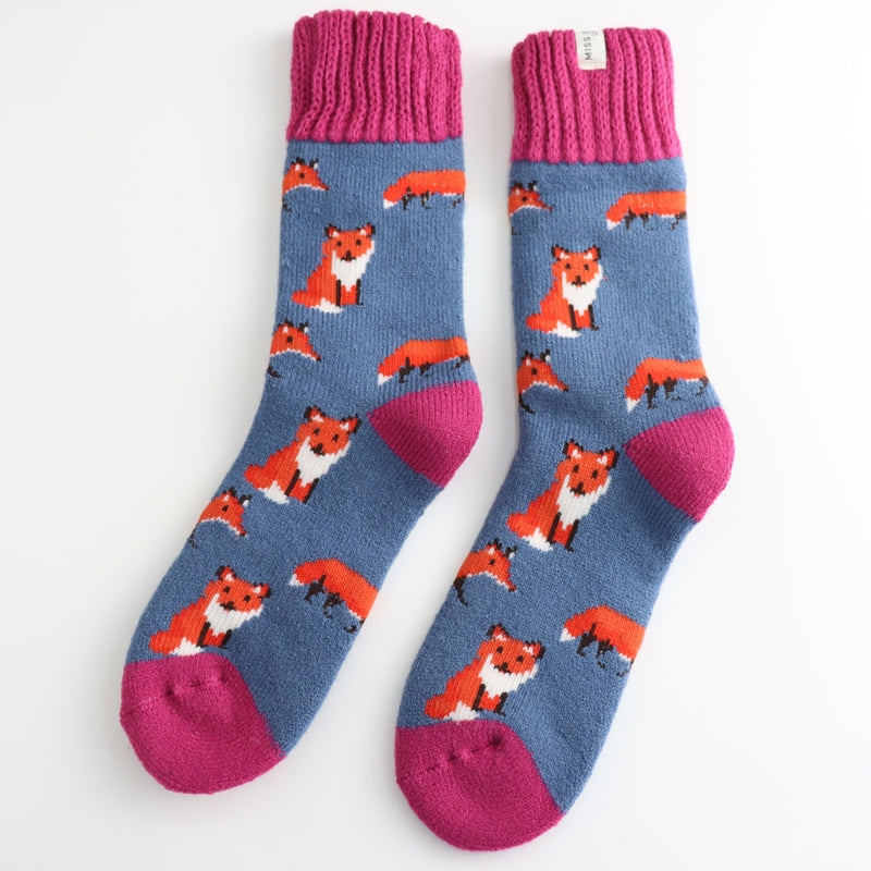 Miss Sparrow ladies winter foxes socks - denim