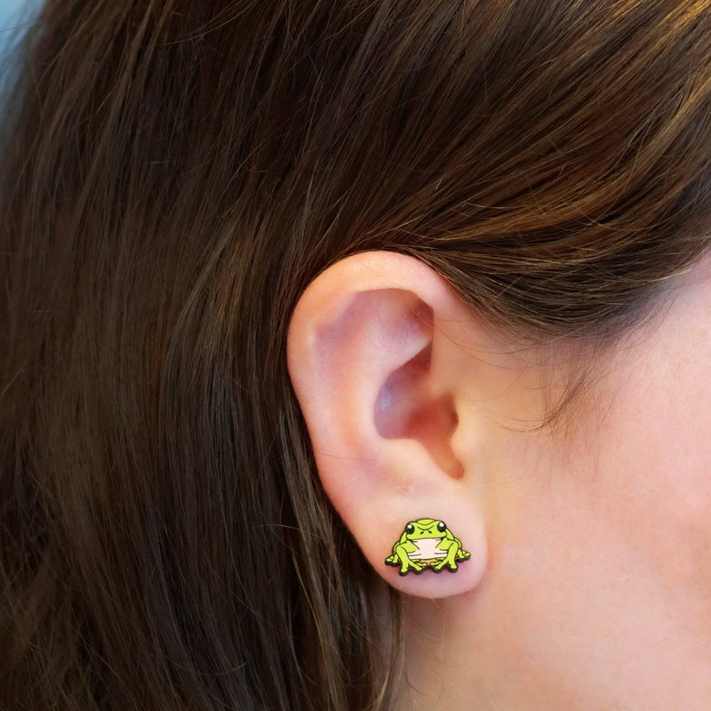 Robin Valley hand-painted Frog Cherry Wood Earrings