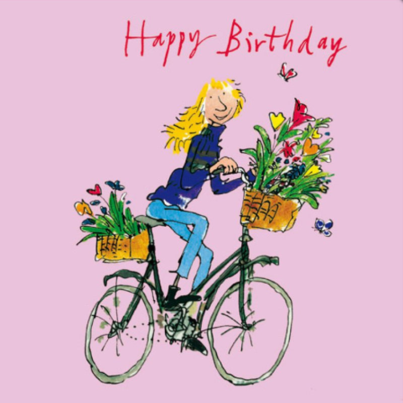 Quentin Blake - Girl Cycling Birthday Card