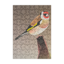 A completed jigsaw puzzle featuring a Goldfinch