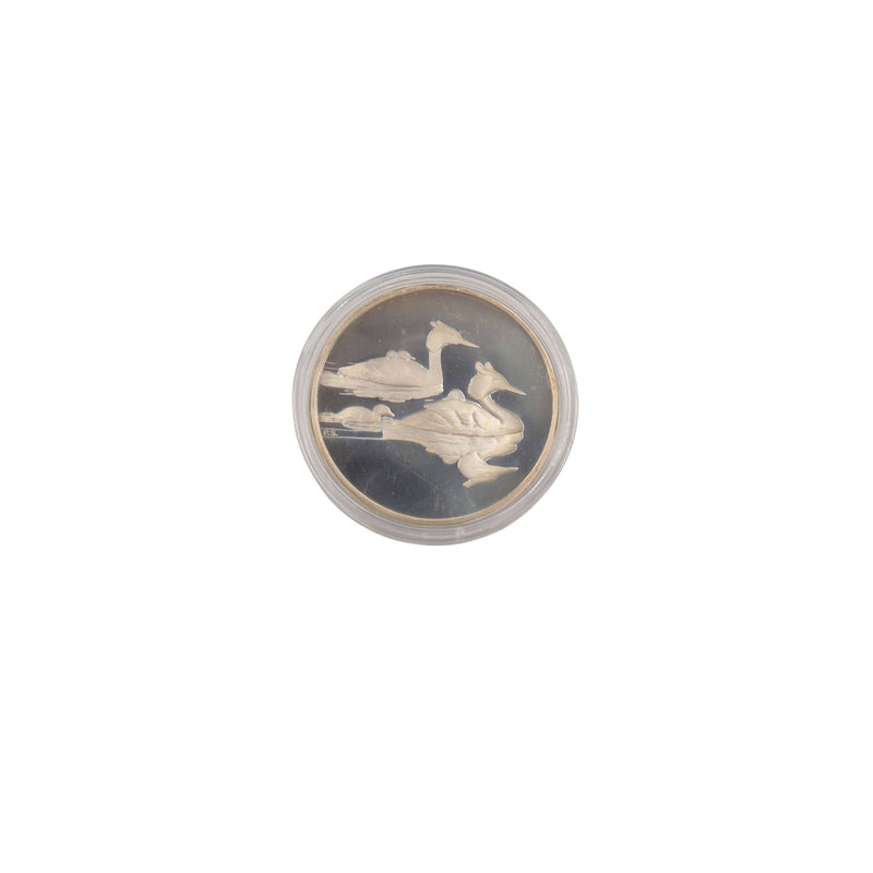 Sterling silver coin - Peter Scott's British Birds Great-Crested Grebe