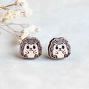 Wooden hedgehog stud earrings - sute design with hedgehog in sitting positon