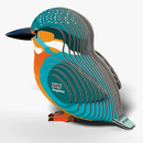 3D paper model of a kingfisher bird with Eugy branding on a white background