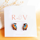 Robin Valley hand-painted wooden earrings - kingfisher