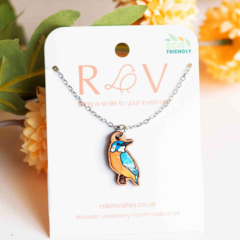 Hand-painted Kingfisher necklace