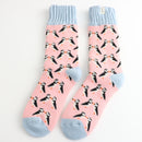 Miss Sparrow ladies winter kissing puffins socks - dusty pink