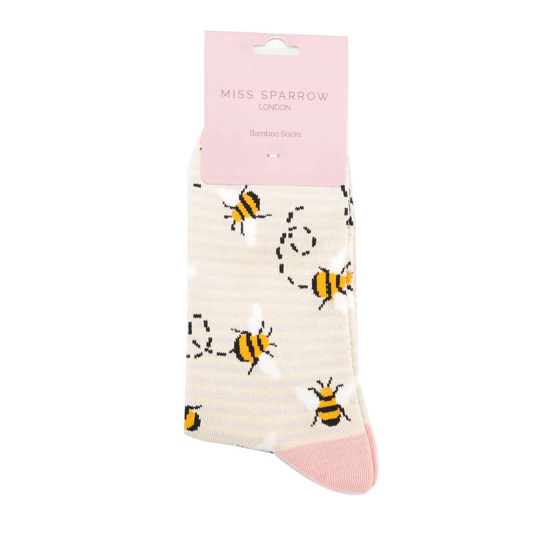Ladies bees stripes socks - silver and cream