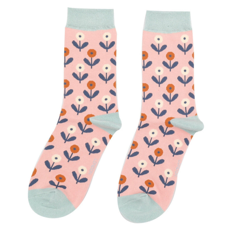 Ladies fun floral socks - Dusky pink