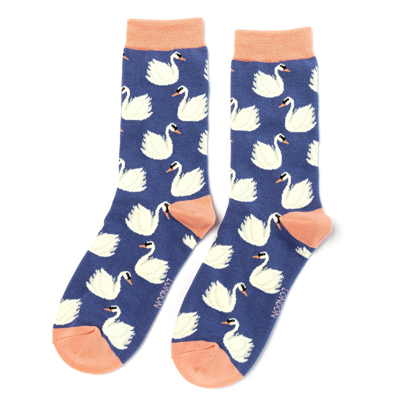 Ladie's swan socks - blue