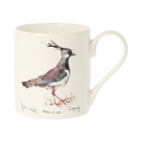 Lapwing mug featuring delicate wildlife artwork by Madeleine Floyd, showing a colourful lapwing perched in her signature simple and elegant illustration style on a white mug.