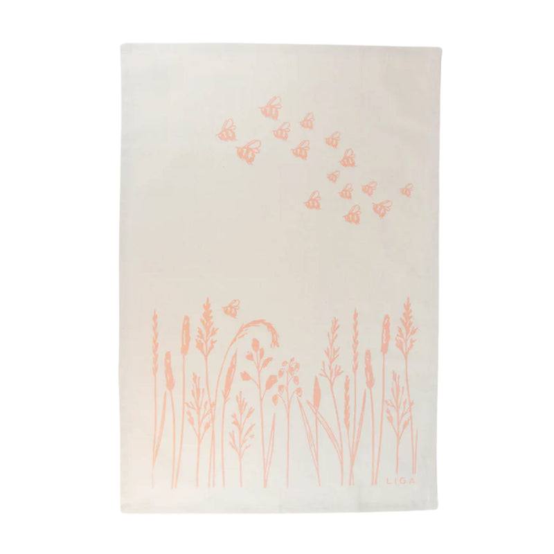 Liga organic grasses & bees tea towel