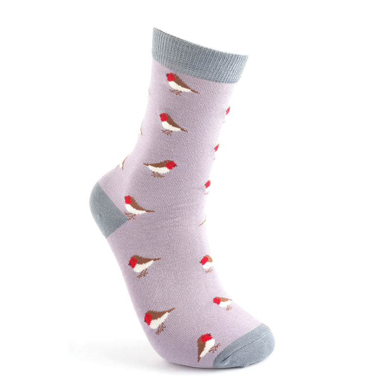 Miss Sparrow ladies little robins socks - lavender