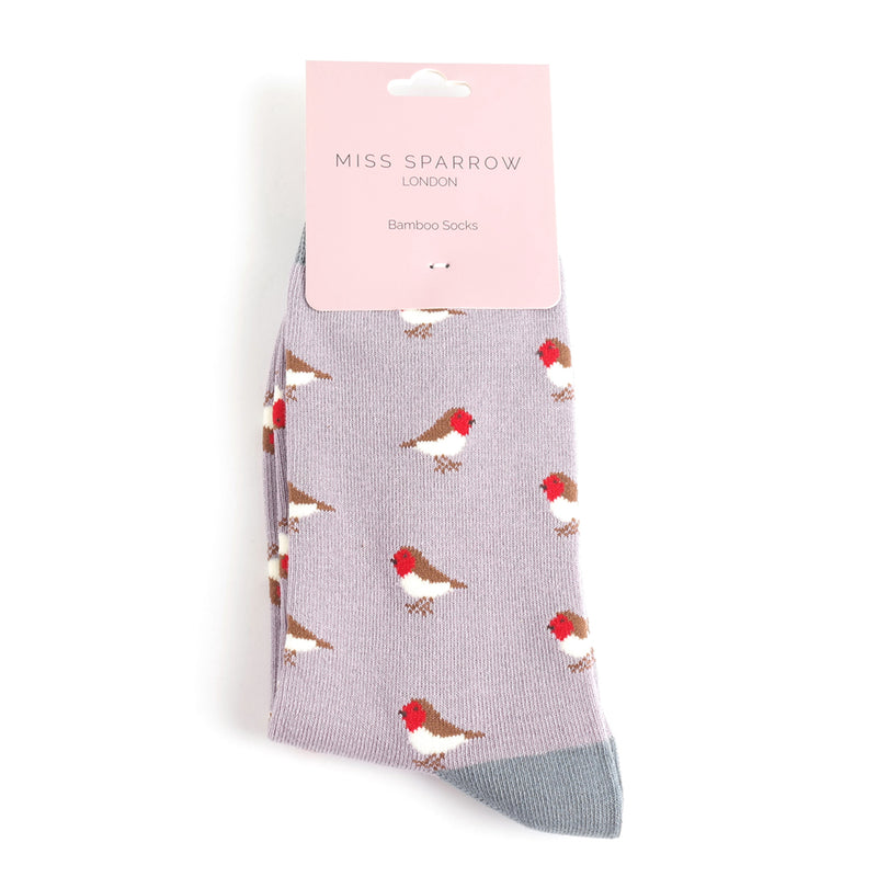 Miss Sparrow ladies little robins socks - lavender