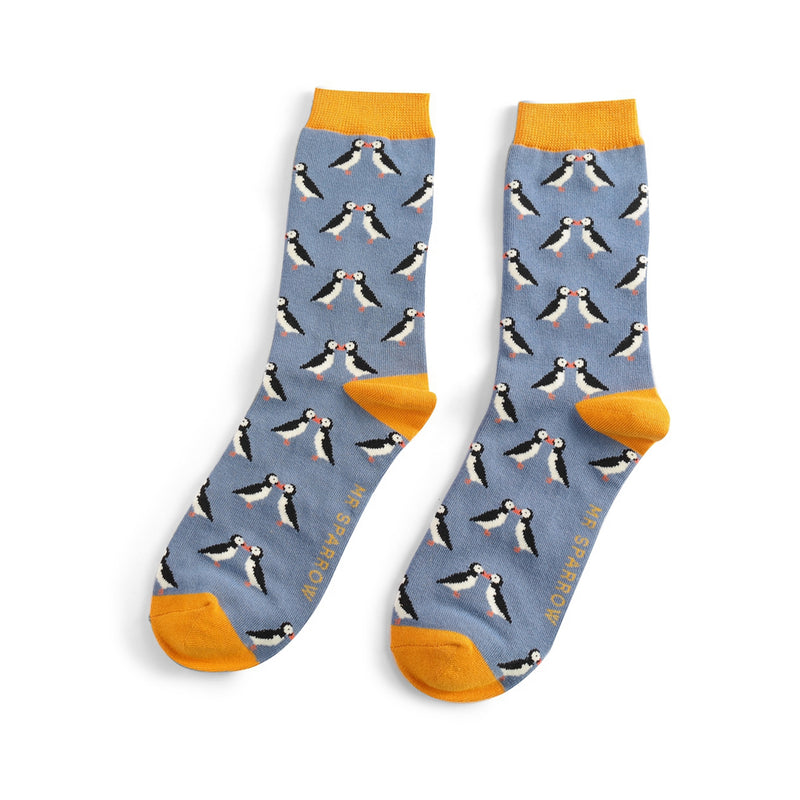 Men's kissing puffins socks - denim