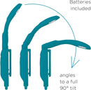 Really Tiny booklight Blue from Campany called IF. shows 90 degree tilt ad batteries included. 