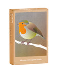 Cardboard puzzle box with a robin illustration on a white background
