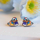 hand painted mandarin duck earrings by robin valley