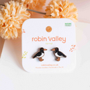 Robin Valley hand-painted wooden earrings - Oystercatcher