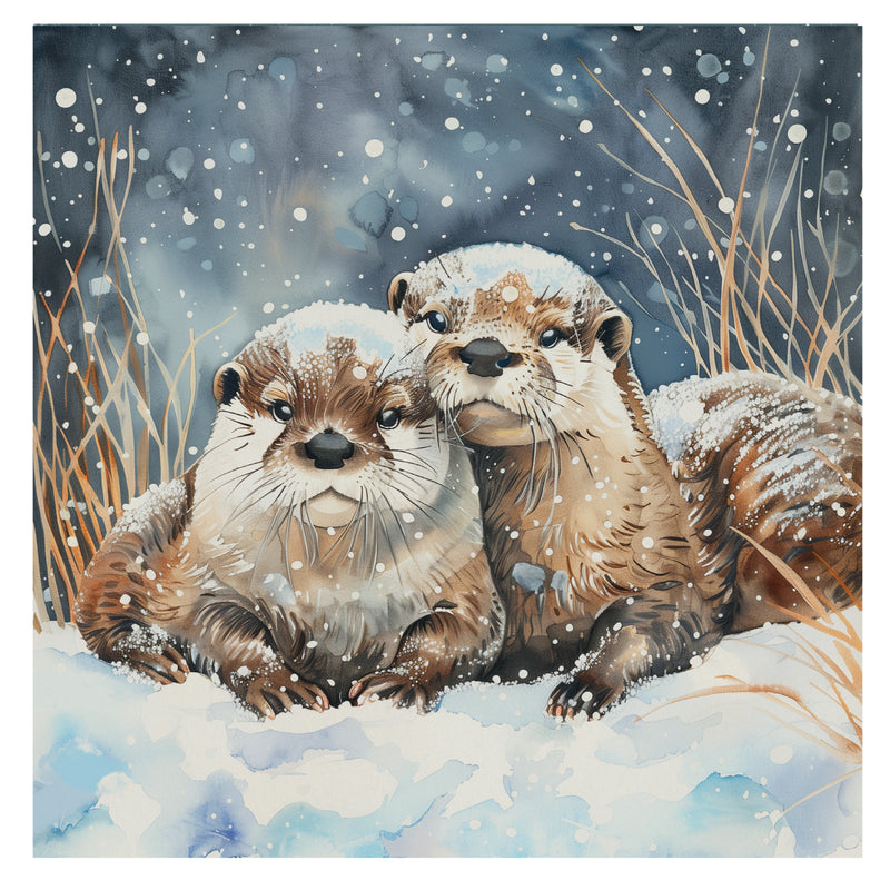 Snowy otters Christmas Cards