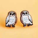 Robin Valley hand-painted wooden earrings - snowy owl