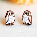 Robin Valley hand-painted wooden earrings - snowy owl