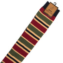 Bartleby’s Striped Funky Welly Socks for men with a repeating pattern of red, green, beige and black srtipes. 