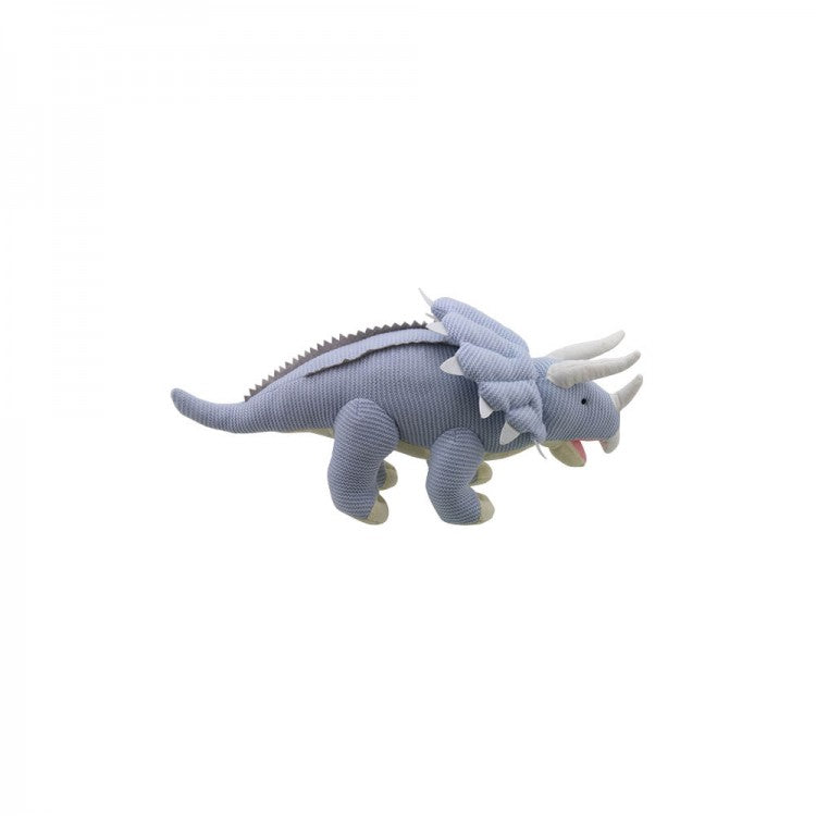 Knitted Triceratops soft toy - Blue