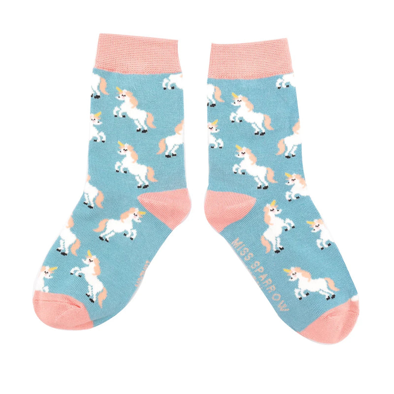 Children's unicorn socks - Denim/ Duck egg