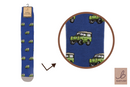 Bartleby’s blue Funky Welly Socks with a repeating pattern of a green 4x4 vehicle and grey toe. 