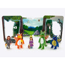 Zog playset with colourful characters and a forest background. 