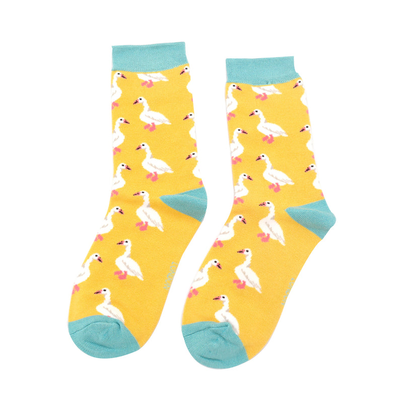 Ladies white ducks socks - yellow
