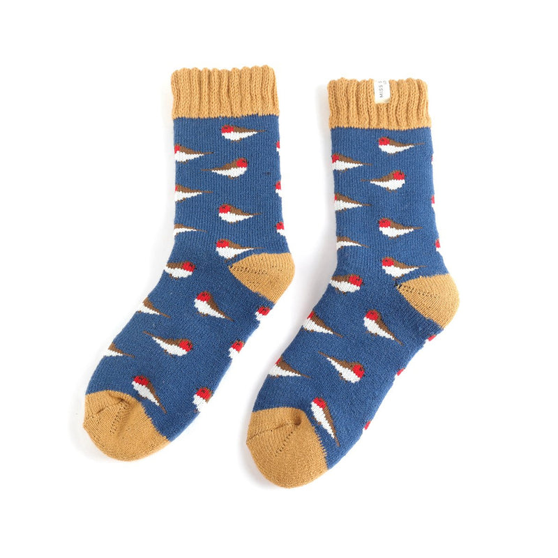 Miss Sparrow ladies winter little robins socks - navy