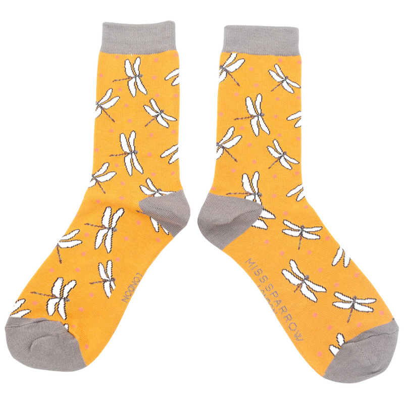 Ladies dragonfly socks - mustard